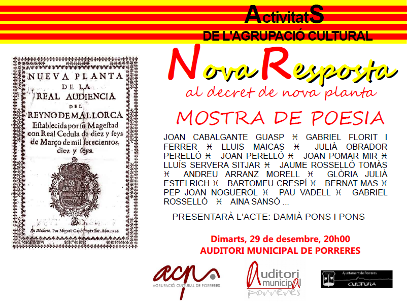 MOSTRA DE POESIA: Vos esperam demà dimarts a les 19:30h a La Plaça de la Vila