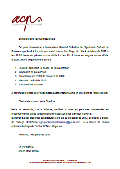 ASSEMBLEA GENERAL DE SOCIS I SÒCIES 2017 / ASSEMBLEA EXTRAORDINÀRIA