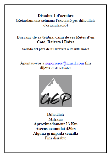 EXCURSIÓ DEL GEP 1 D'OCTUBRE