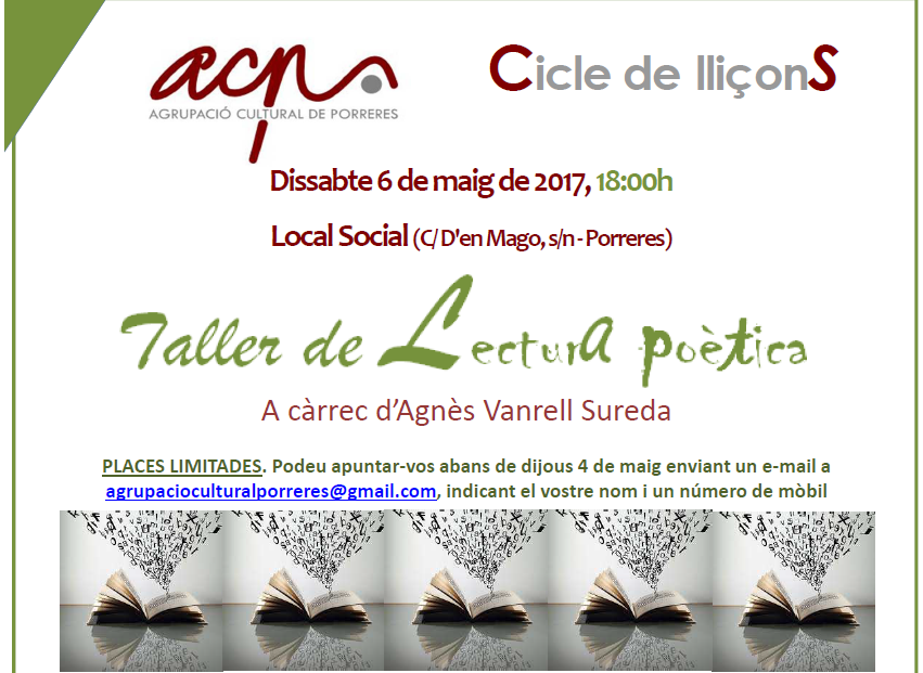 TALLER DE LECTURA POÈTICA a càrrec d'Agnès Vanrell Sureda