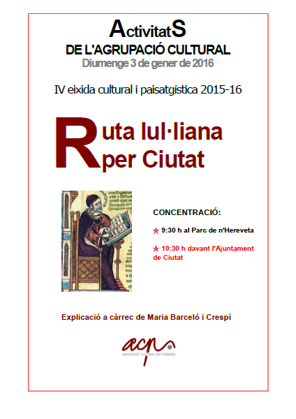 IV EIXIDA. CANVI DE LLOC DE CONCENTRACIÓ A CIUTAT. 10:30h davant l'Ajuntament de Ciutat