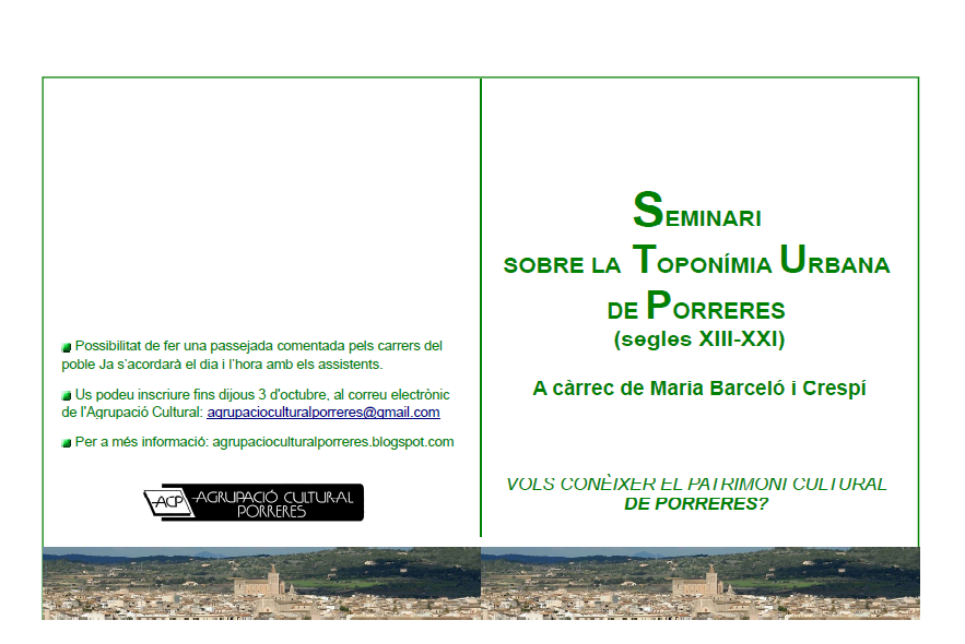 Seminari sobre la toponímia urbana de Porreres (segles XIII-XXI)